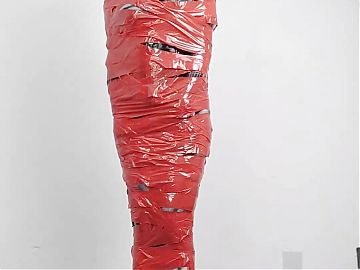 NANA Mummified with red plastic tape and then played with for orgasms